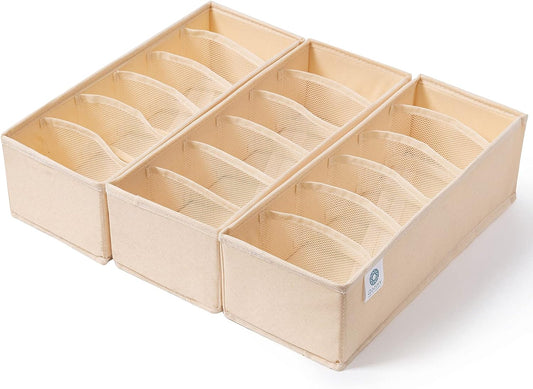 Qozary 3 Pack Sock Underwear Drawer Organizer Dividers, Collapsible Cabinet Closet Storage Boxes for Clothes, Socks, Lingerie, Underwear, Tie, Belt, Baby, Bedroom