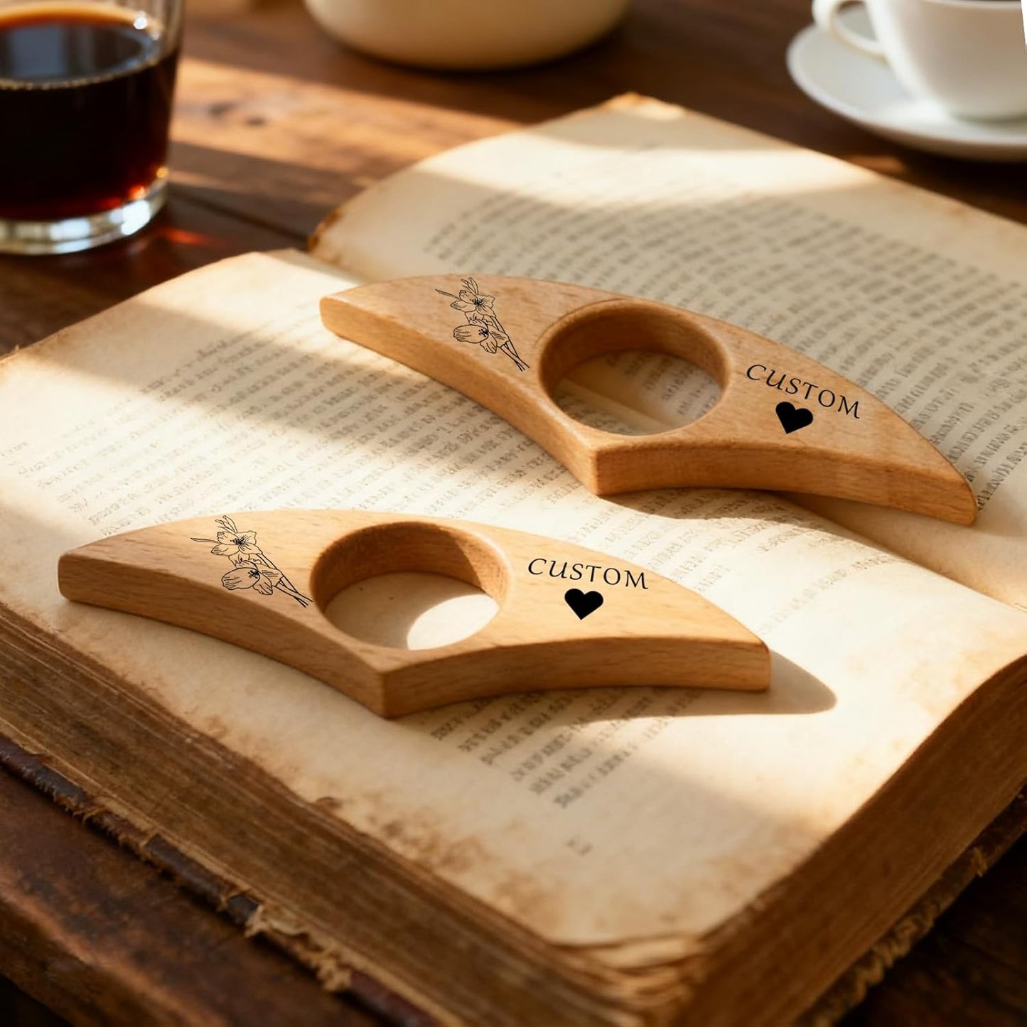 Personalized Book Page Holder Engraved Text - Custom Wooden Thumb Page Holder Wood Reading Accessory (wx01)