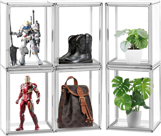 X-Large Acrylic Display Case Size 14 Sneaker Shoe Box with Magnetic Lid, Transparent Stackable Figure Display Case Clear Large Collectibles Showcase, Protection Organizer, 1 Pack