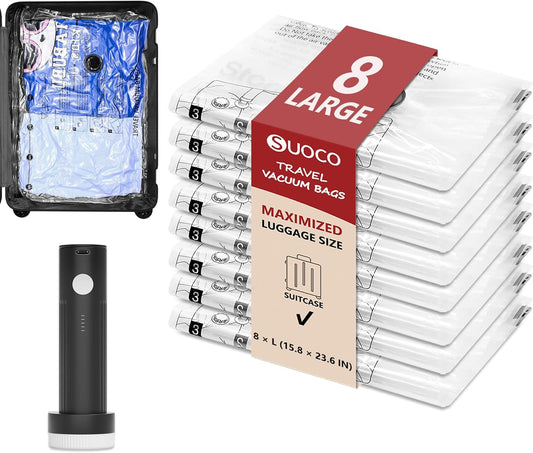 8 Large Travel Vacuum Storage Bags for Clothing with Rechargeable Electric Pump, Compression Packing Cubes Organizer for Luggage Suitcase, Space Saver Seal Bags for Vacation Cruise
