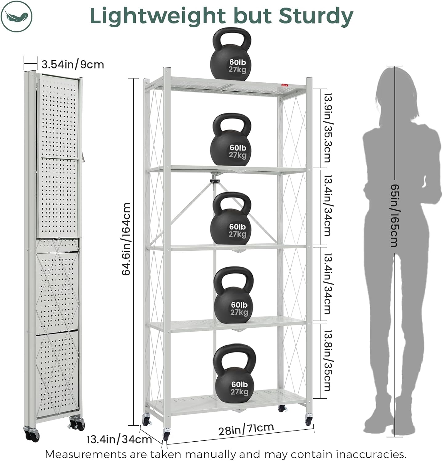 DEANIC 5 Tier Foldable Storage Shelves with Wheels, Large Capacity Shelving Unit, Freestanding Metal Wire Shelf Rack, No Assembly Organizer Rack for Garage Kitchen, Basement, Pantry(Grey Pack of 2)