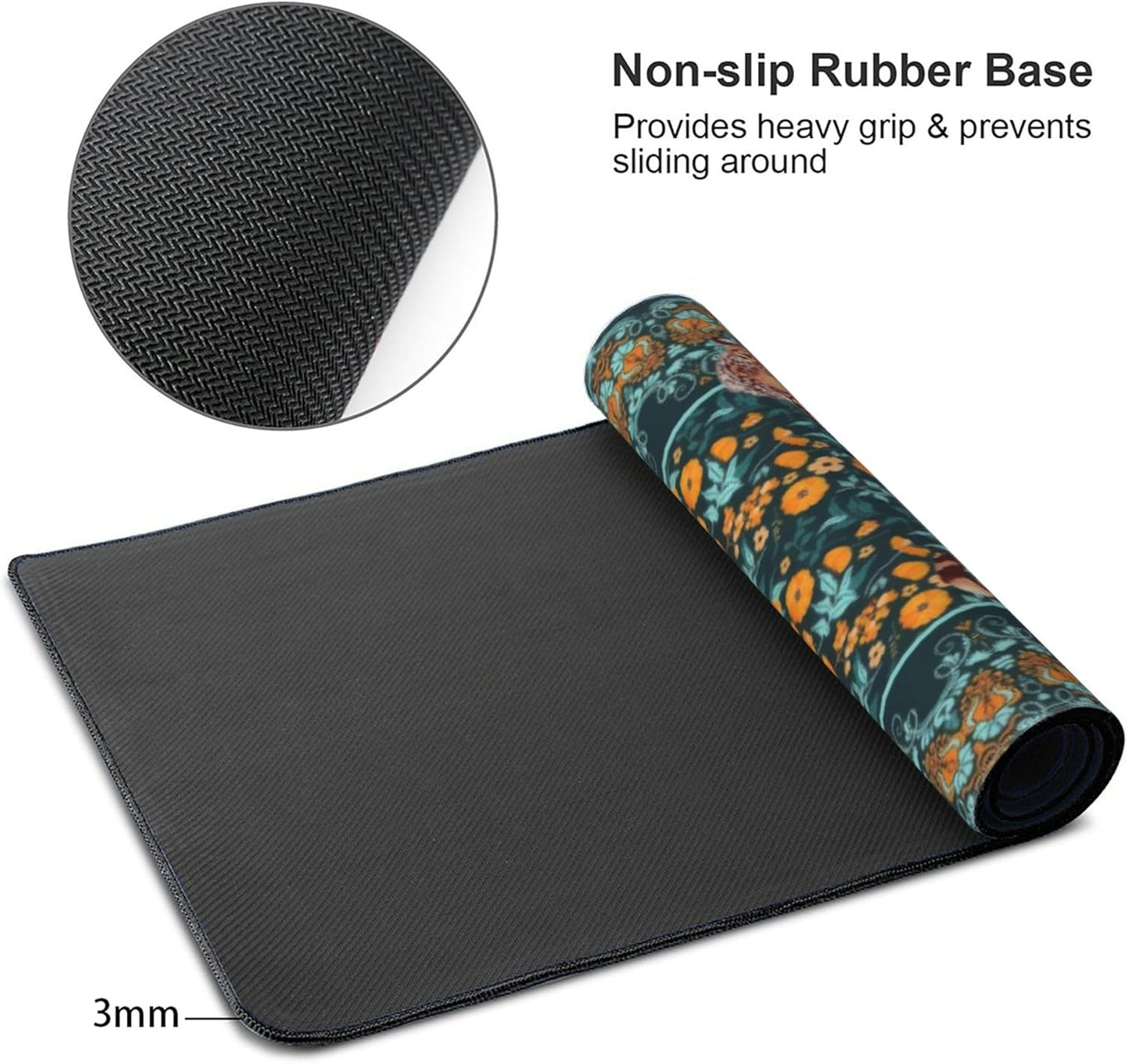 Vintage Floral Tiger Large Mouse Pad, Vintage Aesthetic Gaming Desk Mat, XXL Keyboard Desk Pad Mat for Desktop, 35.4"x15.7" Non-Slip Base Big Mousepad with Stitched Edges