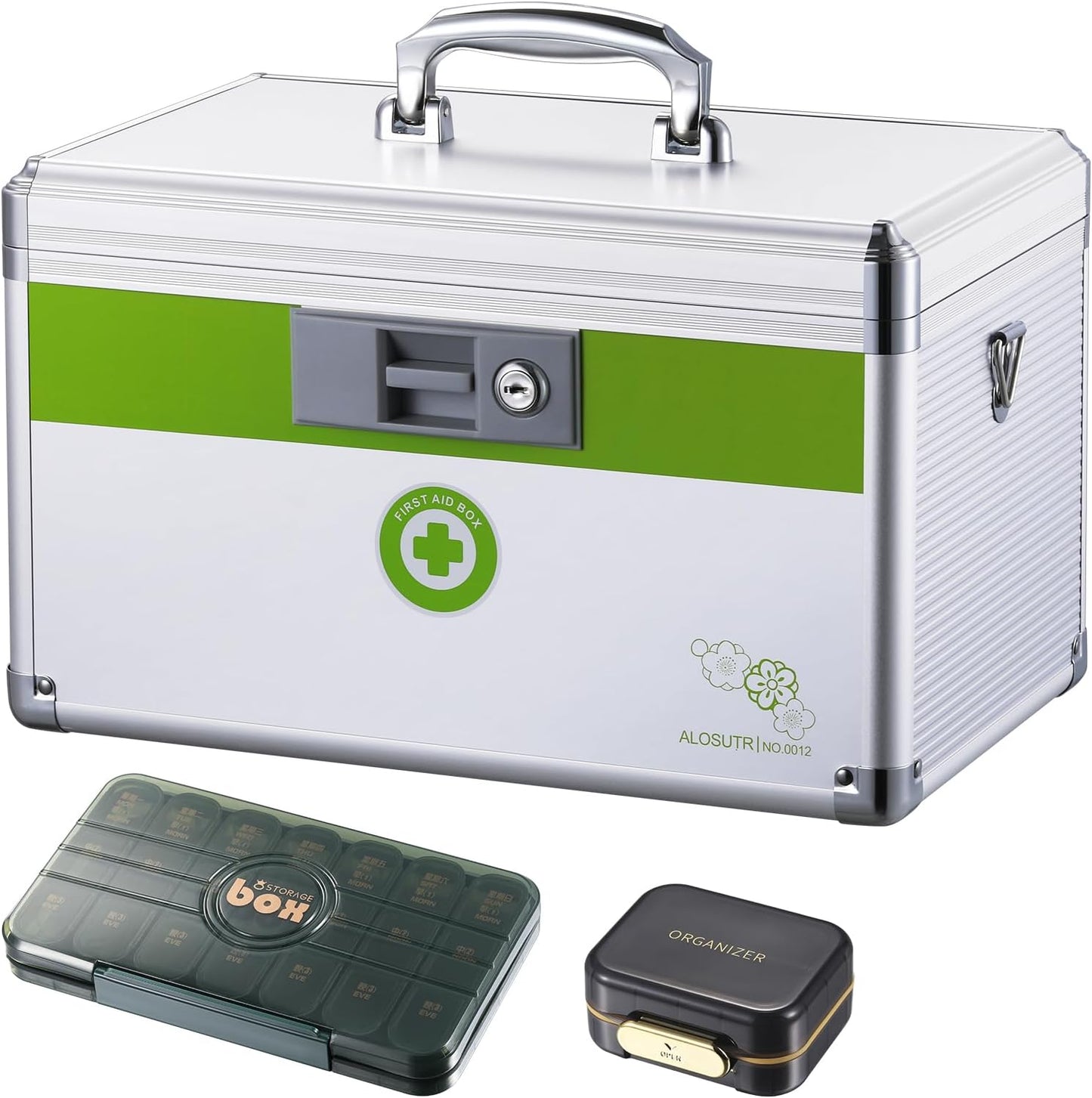 Medication Lock Box with key Lock 14 x8.5x 7.5 inches [Large], First Aid Key Safe Box with Lock, Medical Box Organizer