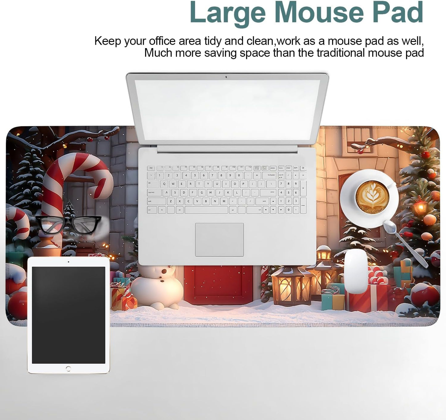 Christmas Scene Gaming Mouse Pad 35.4"x15.7"Desk Mat Anti-Slip Rubber Base & Durable Stitched Edges for Gamers Smooth Mouse Writing Surface for Desk Office/Home