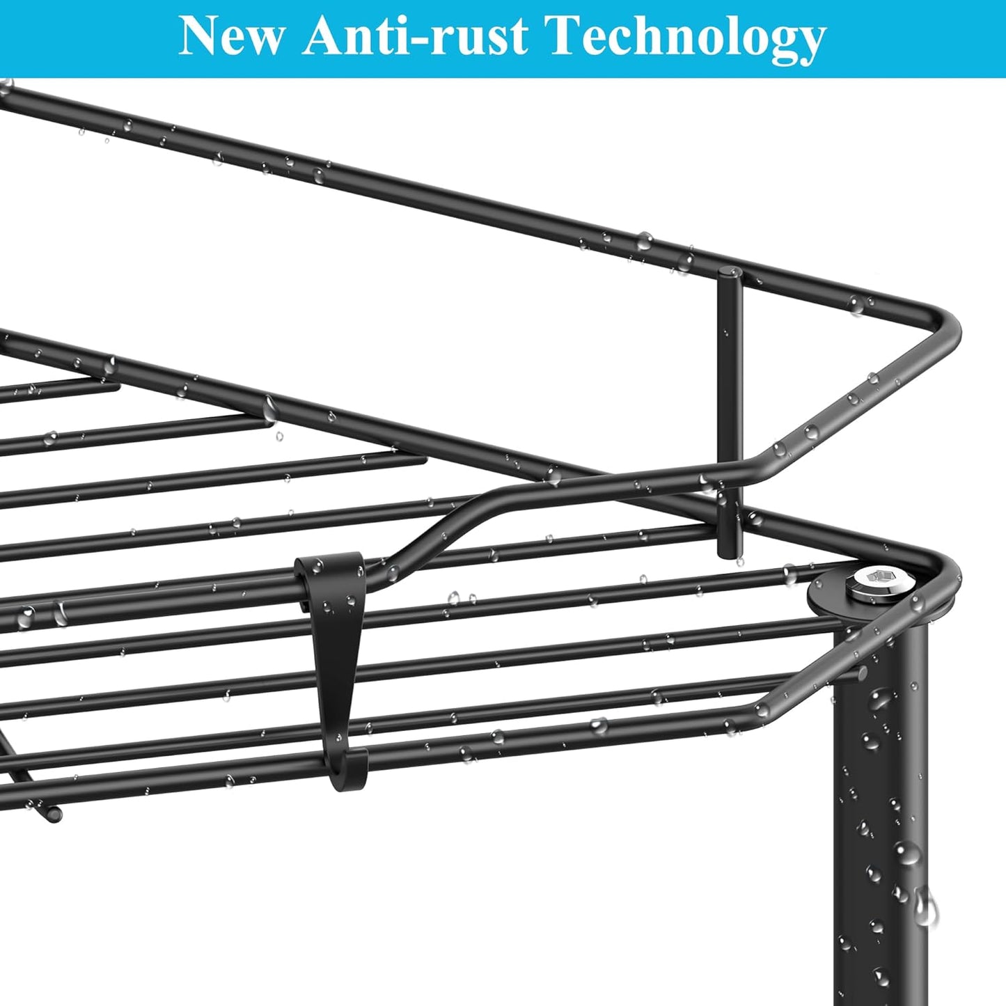5 Tier Floor Standing Corner Shower Caddy Organizer Shelf with Hooks, Bathroom Shelves Stand Rack, Matt Black