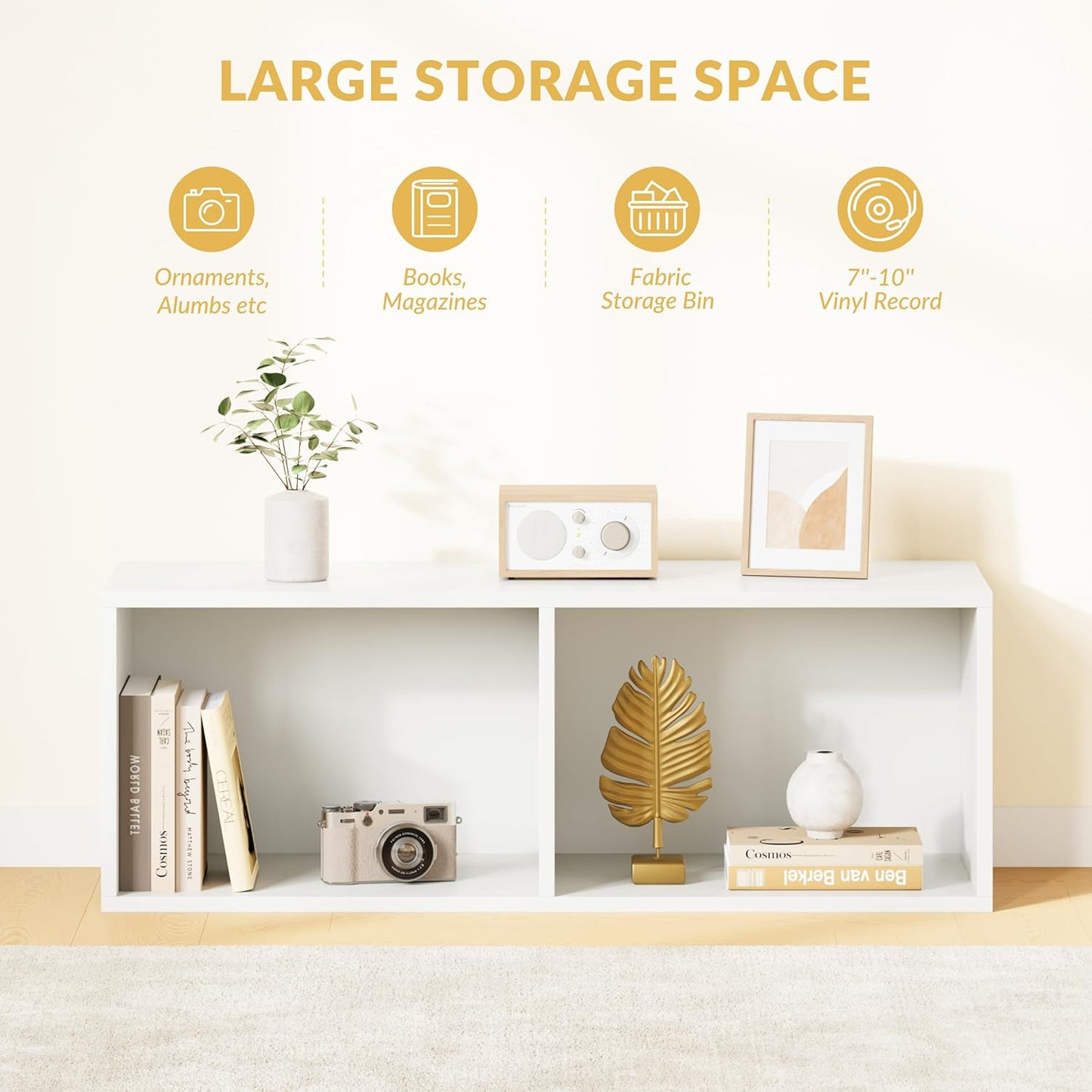IOTXY DIY Modular Cube Bookcase - CubeXY Customizable Stackable Expandable Basic Shelving Units, 2-Cube Wooden Open Bookshelf for Miscellaneous Storage Organizer, White