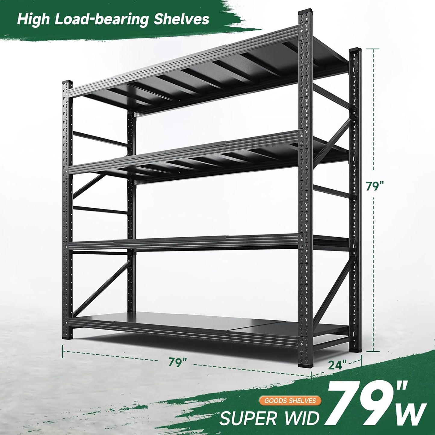Letaya 6000LBS Storage Shelves Heavy Duty,79" W Garage Shelving Units, 4 Tier Adjustable Utility Rack Shelf,Large Metal Industrial Shelves,for Shop,Warehouse,Basement (79" W x 24" D x 79" H)