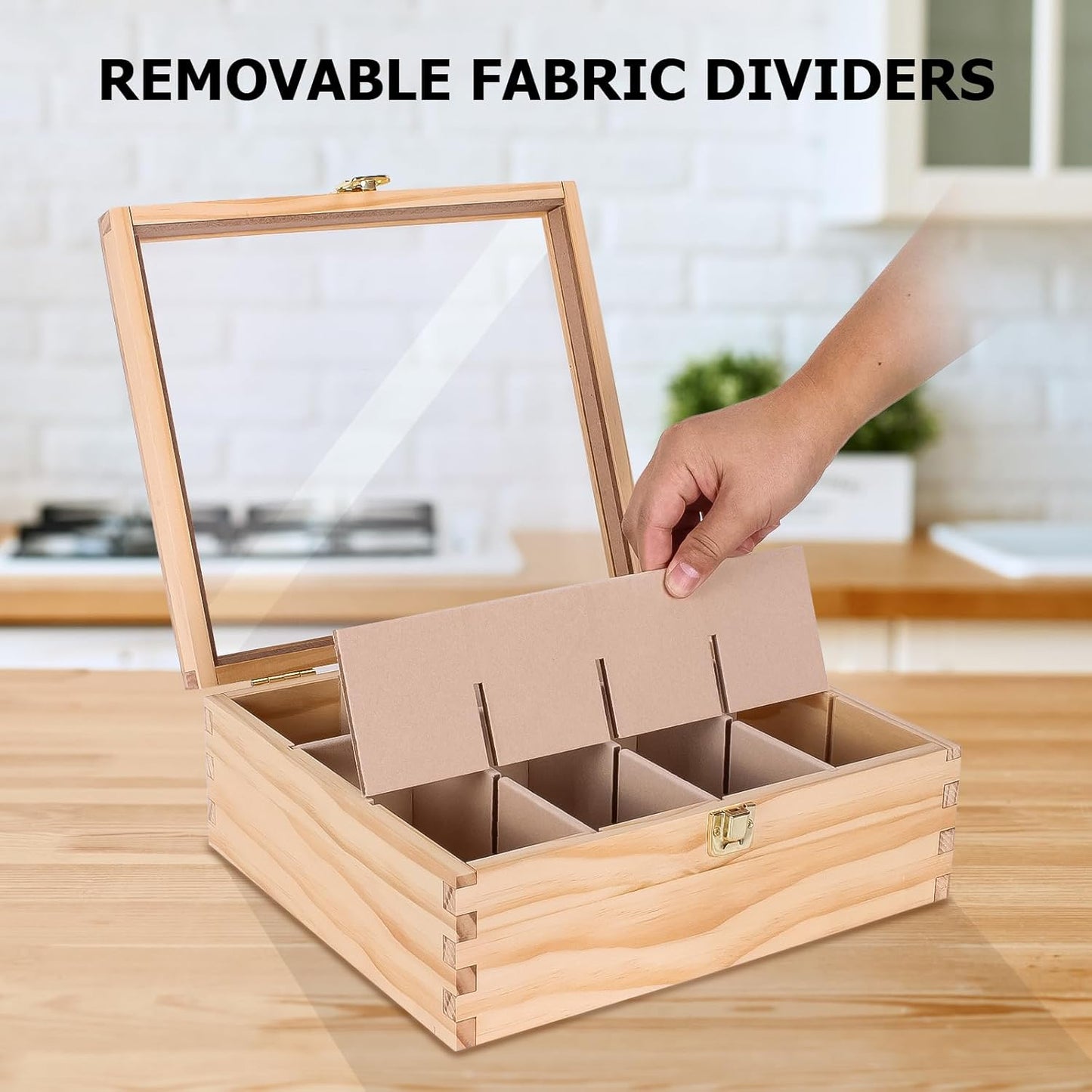 LI.TOPWP Pine Wood Tea Bags Organizer, 12 Compartments Storage Box with Clear Acrylic Window, Multi-Functional Tea Bags Holder for Countertop, Kitchen Cabinet.
