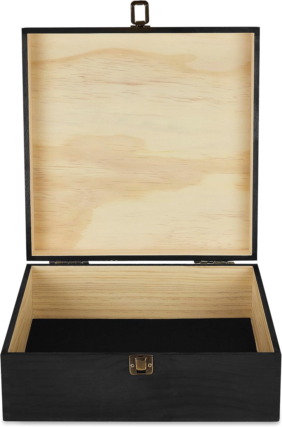 makerflo Large Black Pine Wood Memory Box with Black Felt Inside, Hinged with Clasp, Keepsake Wooden Box Ideal for Craft and Personalization (Laser Engraving, Epoxy, UV DTF, and Vinyl) – Pack of 1