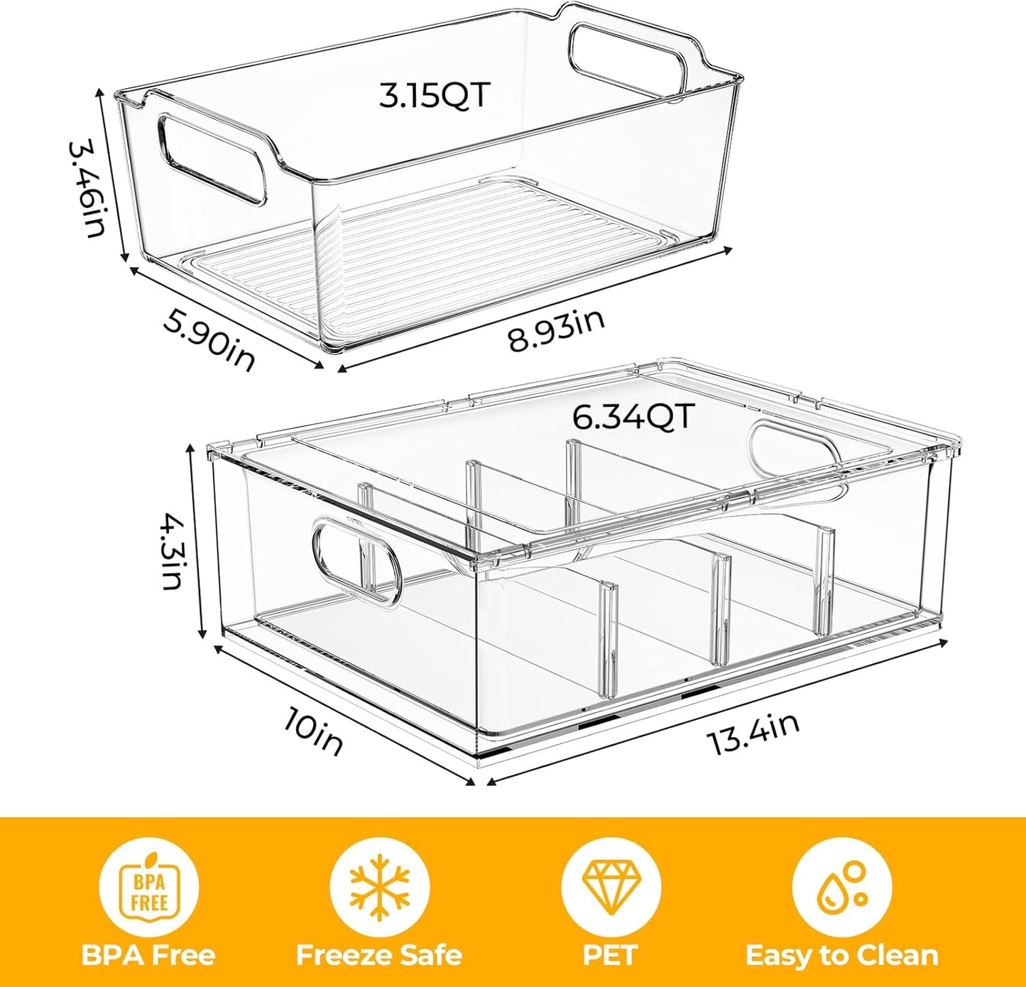 Refrigerator Organizer Bins with Pull-out Drawer 6 Pack Stackable Clear Fridge Drawer Organizer Fruit Vegetable Storage Containers for Kitchen Pantry Organization (2 Large+4 Medium)