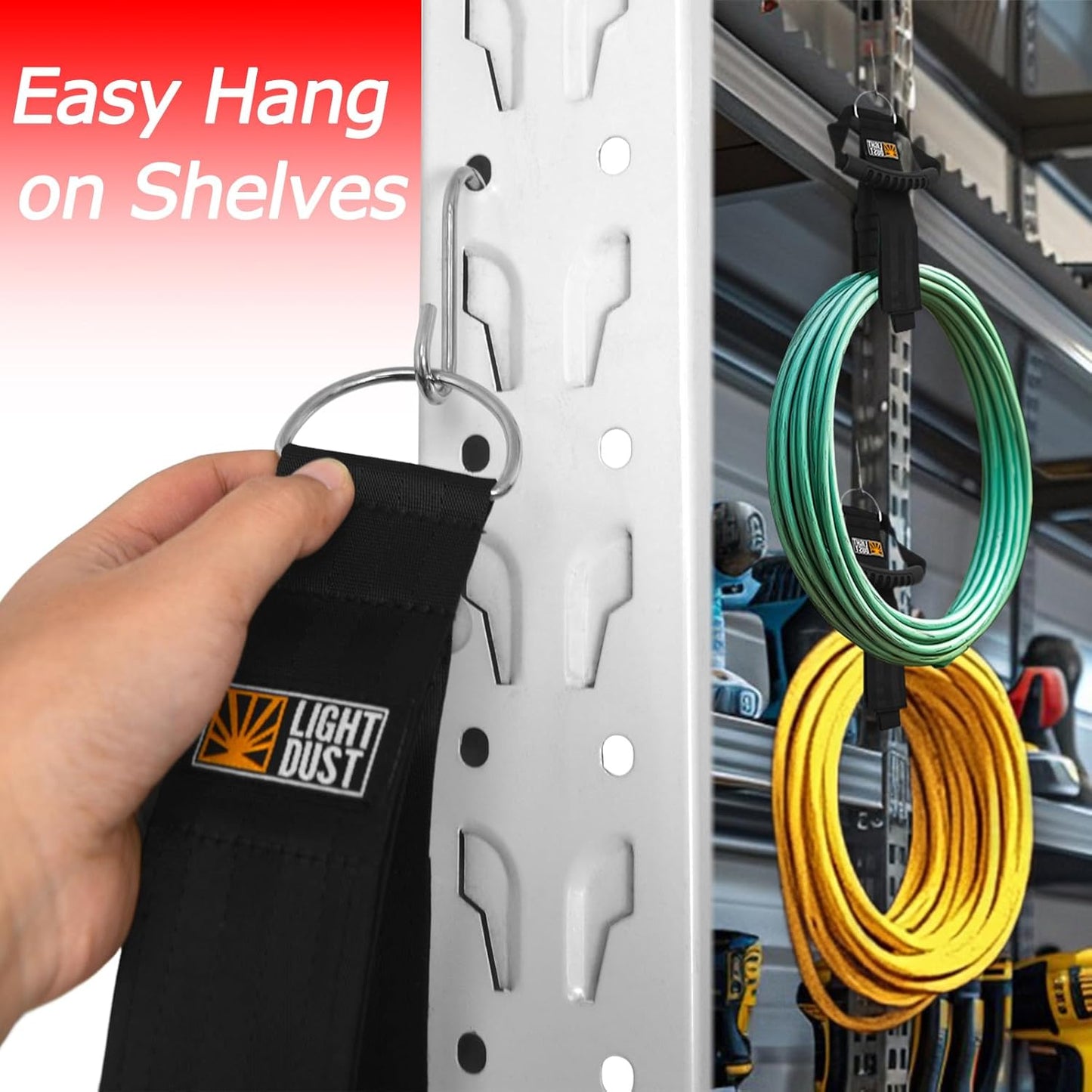 Hanging Extension Cord Holder - 16Pack 13" 22" 35" Handle Wrap Straps with S Hooks Heavy Duty Garage Organizer Tool Hangers - Garden Hose Power Electrical Cable Rope RV Shed Storage and Organization