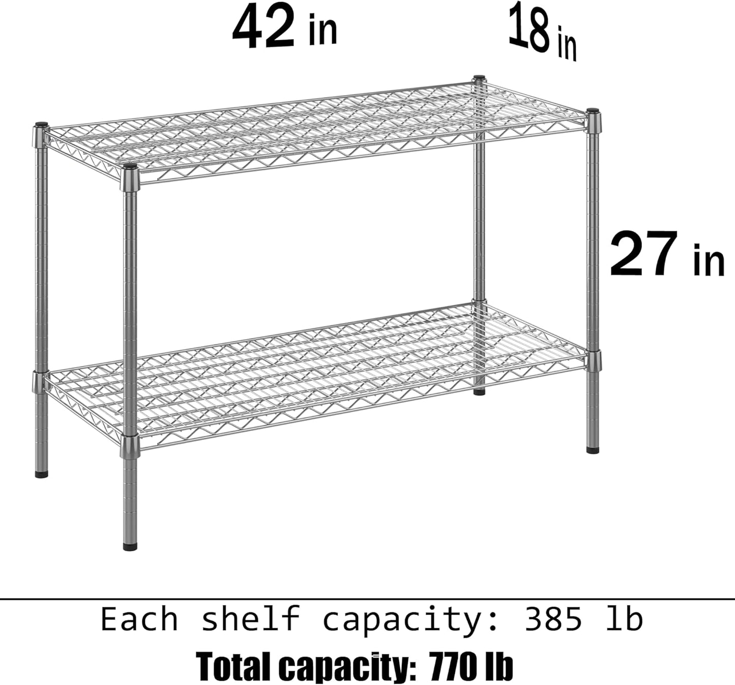 18" Deep x 42" Wide x 27" Height Wire Shelving Kit | 2-Tier | NSF Commercial Storage Rack Unit