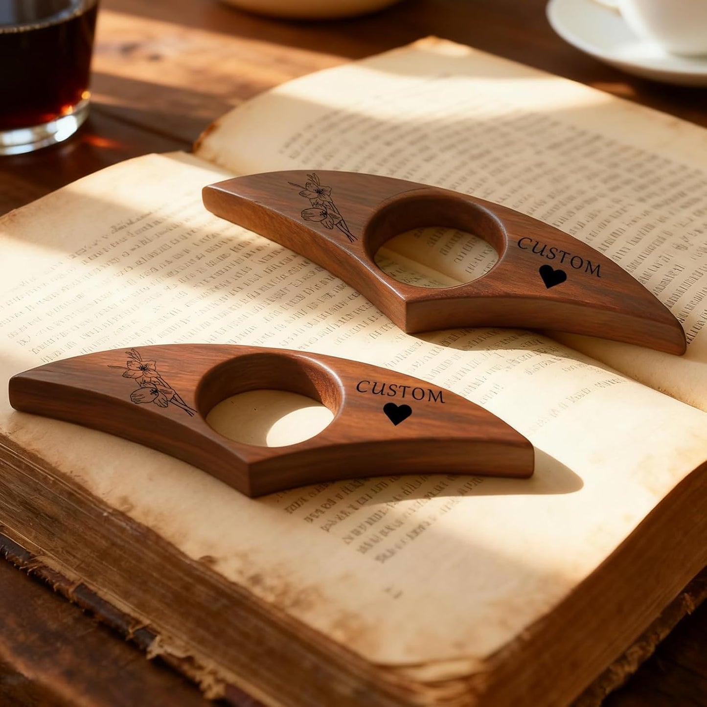 Personalized Book Page Holder Engraved Text - Custom Wooden Thumb Page Holder Wood Reading Accessory (wx02)