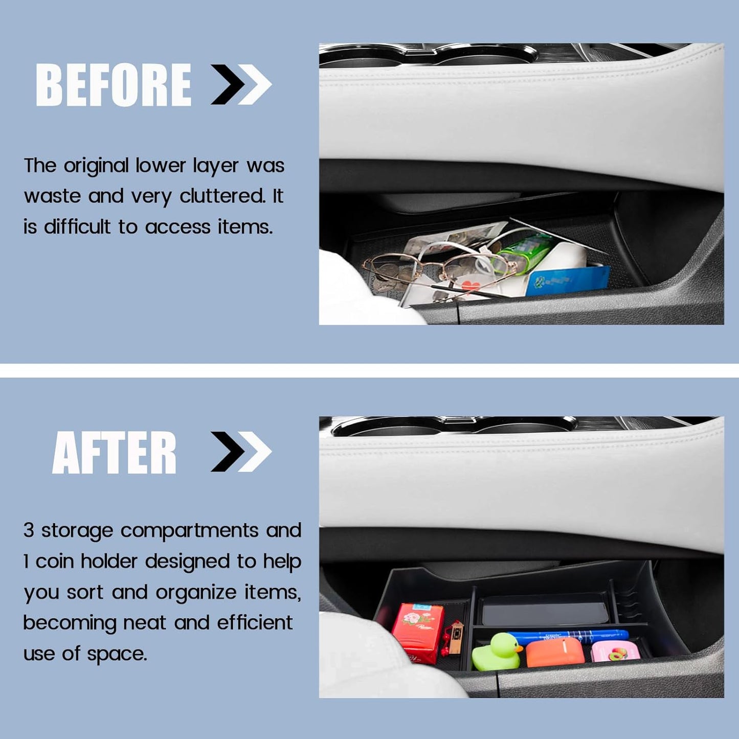 Center Console Organizer Compatible with Nissan Rogue 2021-2025 2026 Armrest Storage Box Insert Tray Interior Secondary Accessories (Lower Center Console Tray)