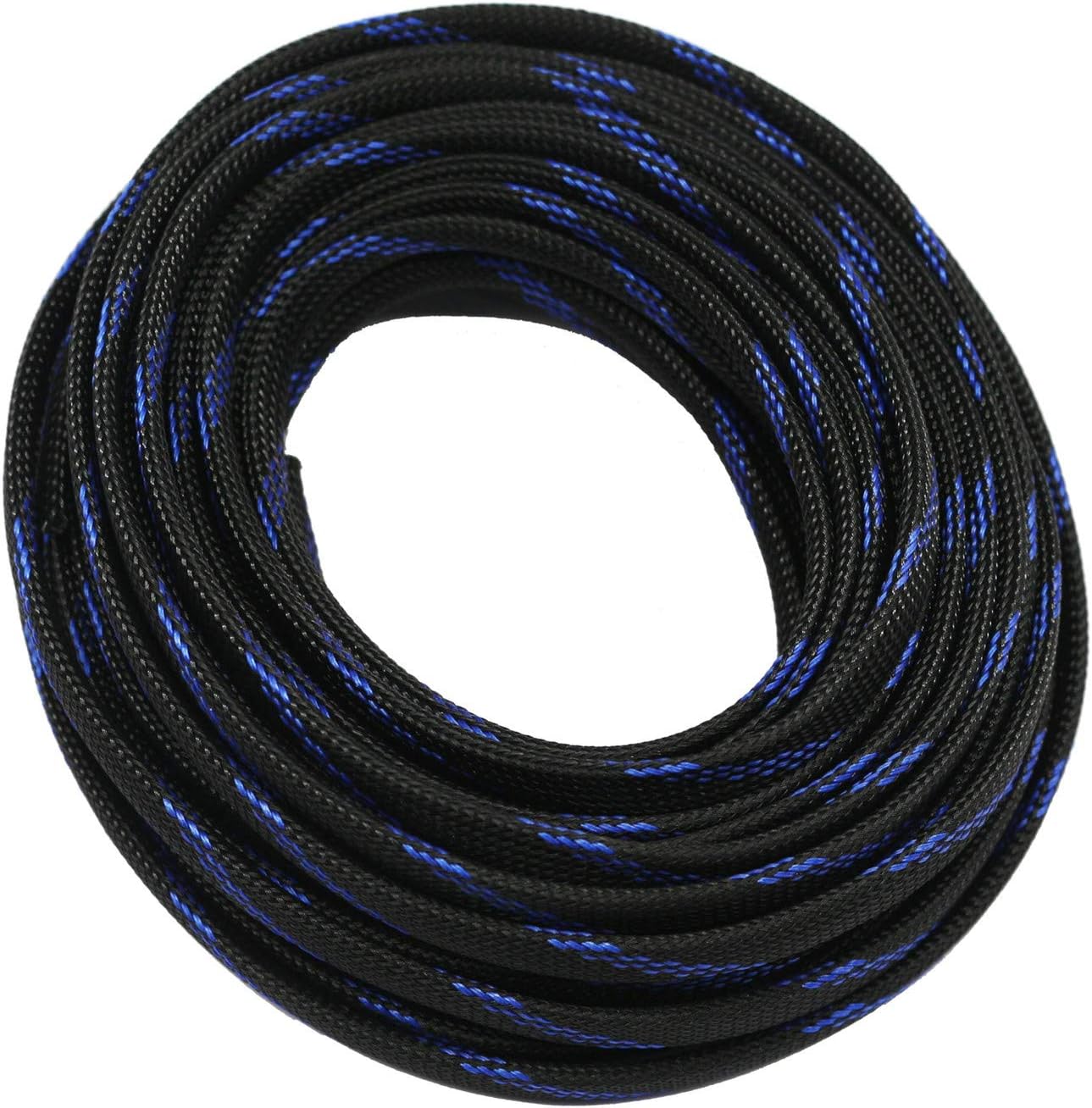 30ft PET Expandable Sleeving Wire Cable Sleeve (3/5", Steel Blue&Black)