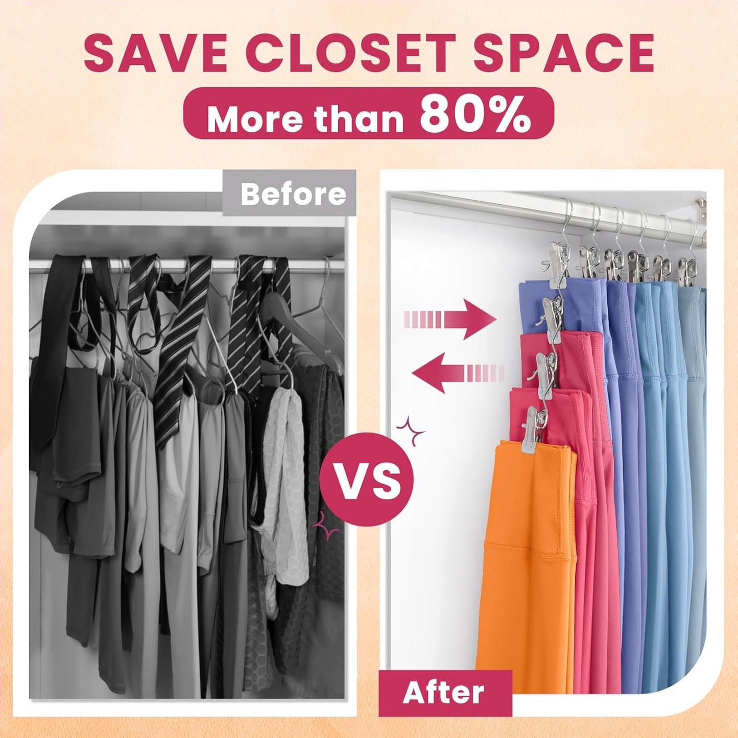 30 Pack Pants Hangers with Clip,Legging Organizer for Closet Hanging, Space Saving Yoga Pants Hangers Clip Hanger Wardrobe Organization,Closet Organizers and Storage for Jeans,Shorts,Skirts,Hats-Gray