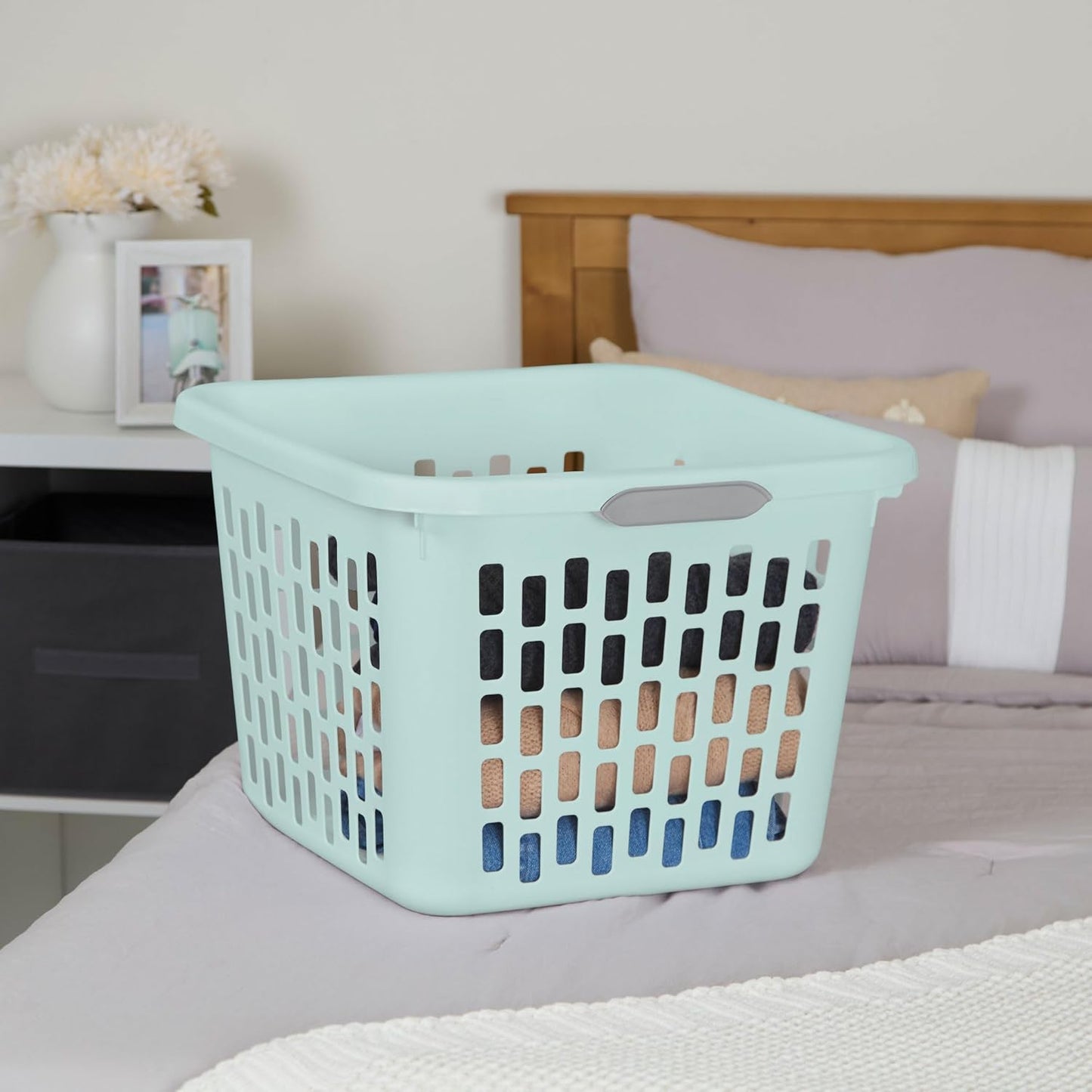 Sterilite Laundry Basket, Plastic Clothes Hamper, Large Square Bin with Comfort Grip Handles and Reinforced Rim, 1.5 Bushel Capacity, Mint, 24 Pack