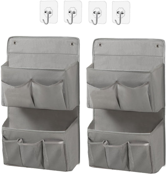 Wall Hanging Organizer – Over The Door Storage & Behind Door Organizer for Dormitory, Bathroom, Bedroom, Kitchen, Nursery, Space-Saving (Grey, 2 Pack)