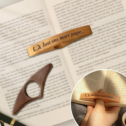 Wooden Book Page Holders for Reading - Thumb Page Holder & Book Opener Holder | Just One More Page Ergonomic Hands-Free Helper - Perfect Gift for Book Lovers & Readers (Natural Wood 2)