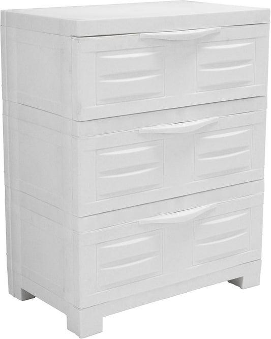 Sunnydaze 3-Tier Storage Cabinet with Drawers - Indoor or Garage Plastic Storage Drawers Organizer - 29.5" H - Garage, Office, Home, Laundry Room - Speckled White