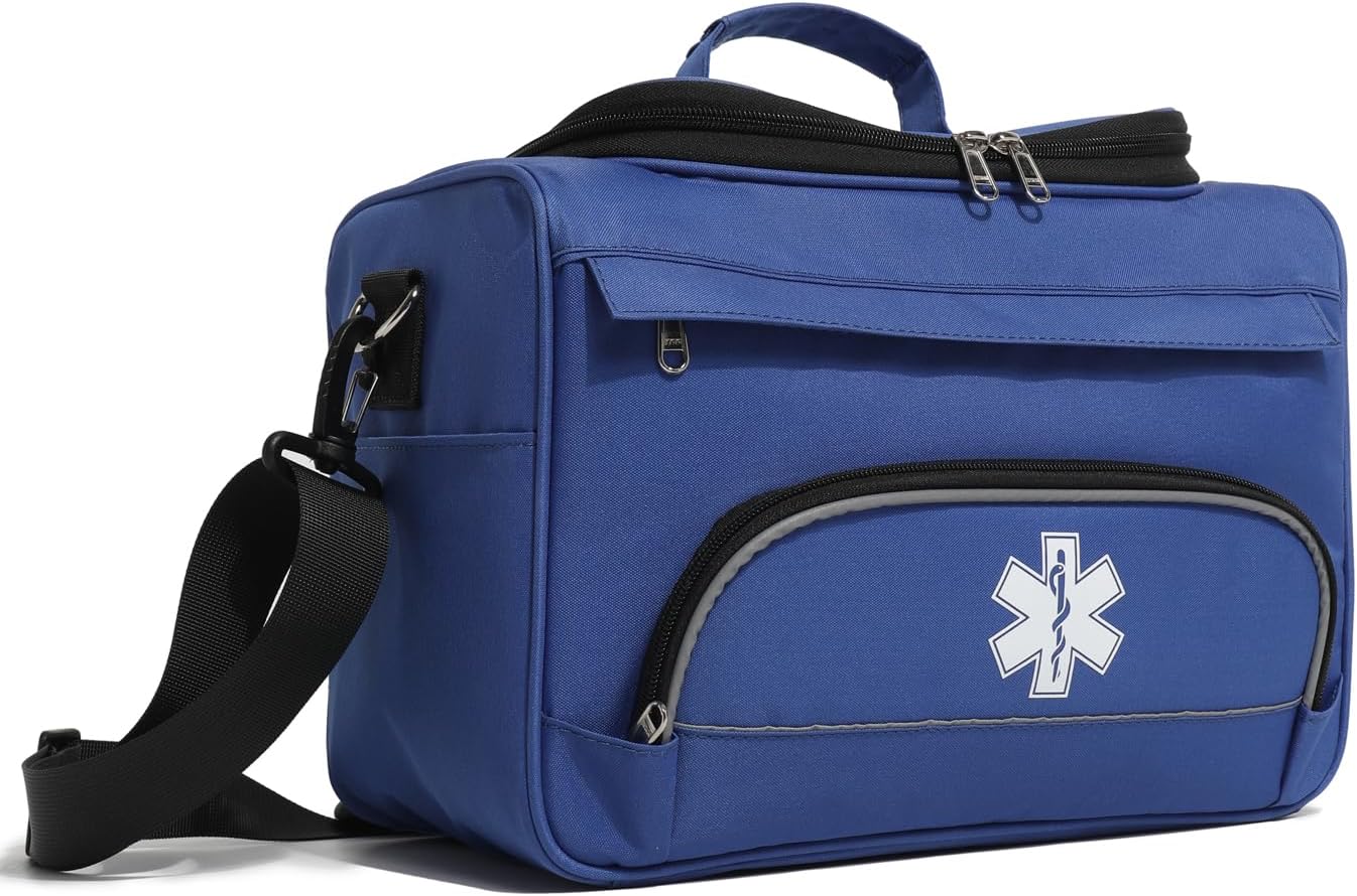 Empty Medicine Bag for Travelling Red First Aid Bag On Call Trauma Bag EMT First Responder Carrier Bag Medical Supplies Kit Emergency Bag for School(Bag only)