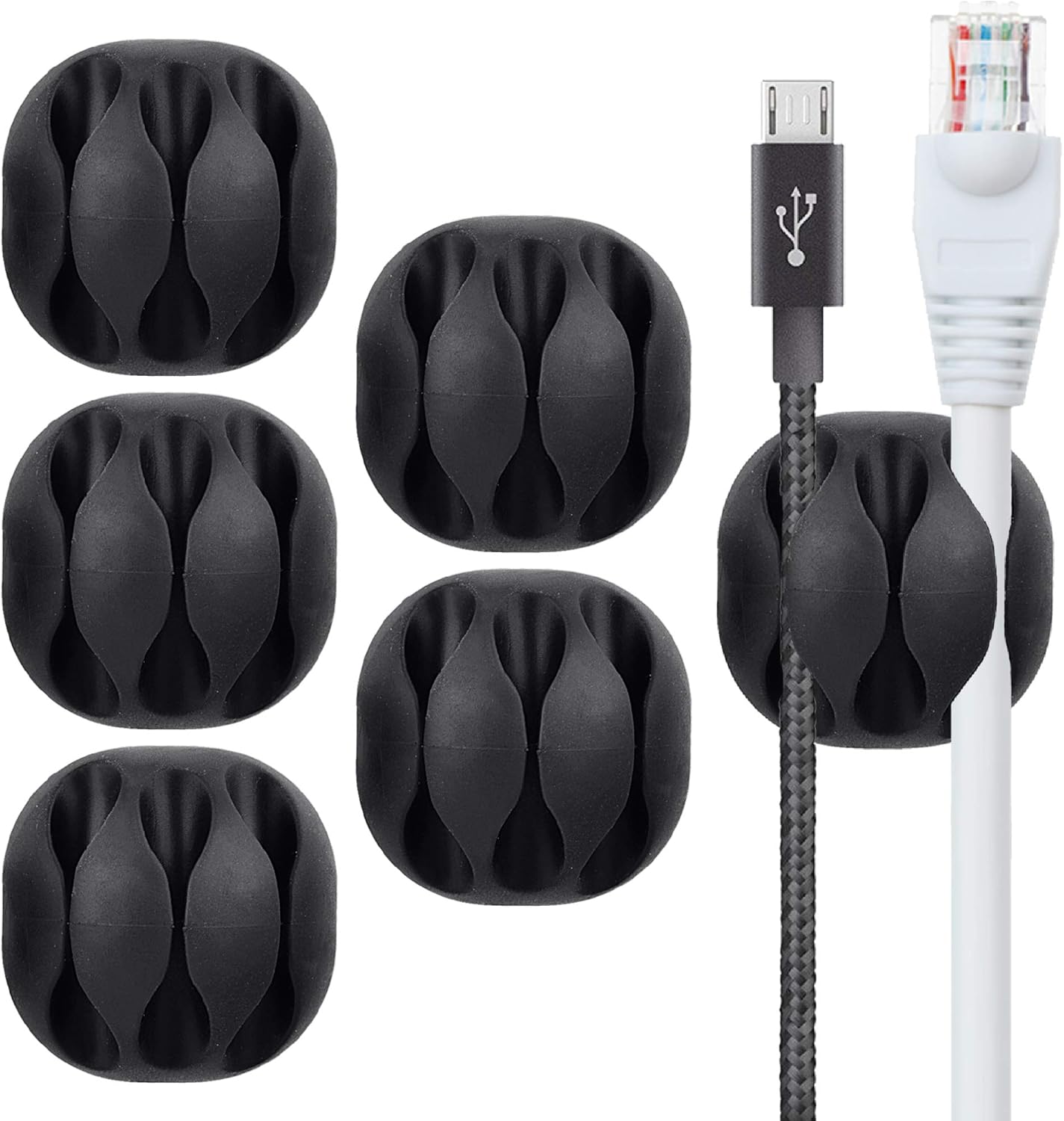 BEADNOVA Cable Clips Cord Organizer Cable Management Wire Cord Holder 3 Slots Adhesive Wire Holder for Car Charging Accessory PC Office Home (Black, 6 pcs)