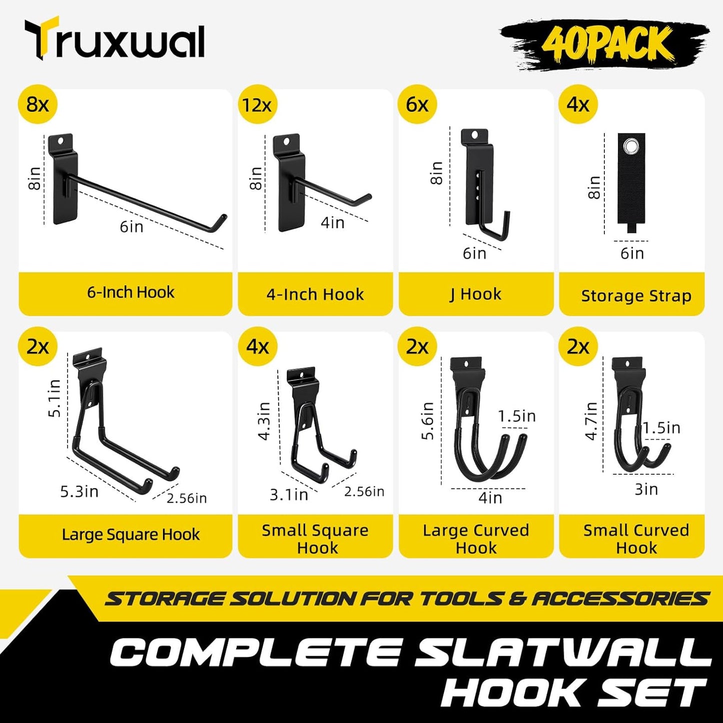 40 Pcs Slatwall Hooks & Hangers – Heavy-Duty Metal Slatwall Accessories Kit for Garage, Workshop & Shed Organization of Tools, Ladders, and Garden Equipment