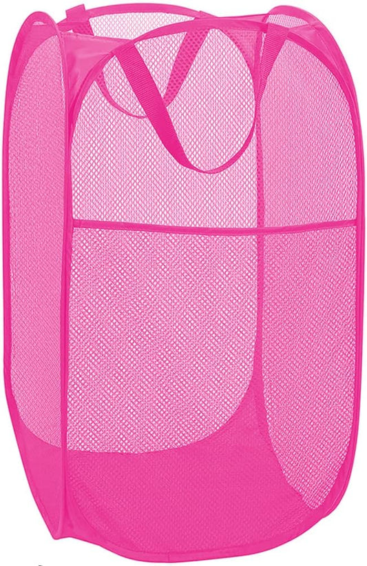 Deluxe Strong Mesh Pop up Laundry Hamper Basket with Side Pocket for Laundry Room, Bathroom, Kids Room, College Dorm or Travel Blush