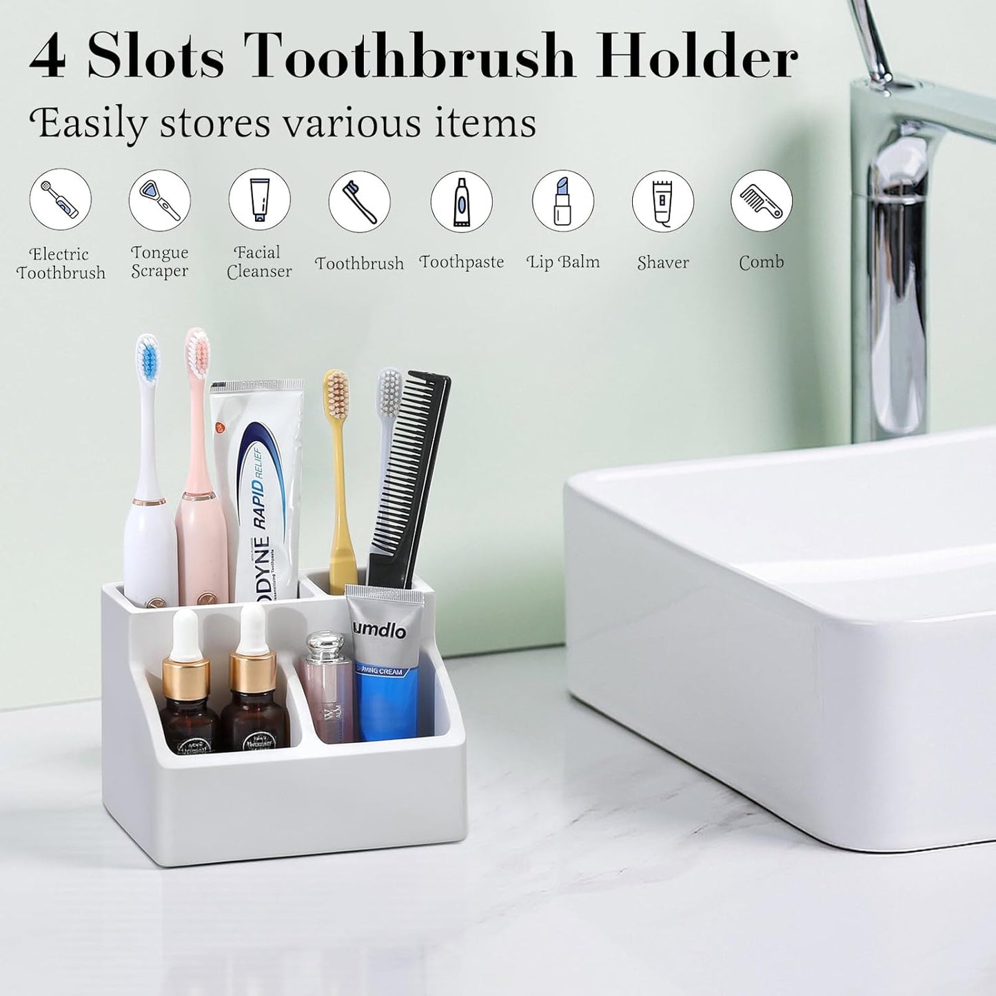 Luxspire Toothbrush Holder, Fast Drying Toothbrush Holders for Bathroom, Diatomaceous Earth Electric Tooth Brush Organizer Toothpaste Holder for Countertop Dresser, Light Gray