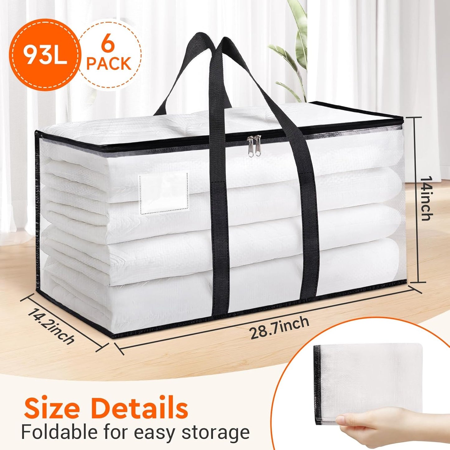 BlissTotes 6-Pack Heavy Duty Extra Large Clear Moving Bags, 93L