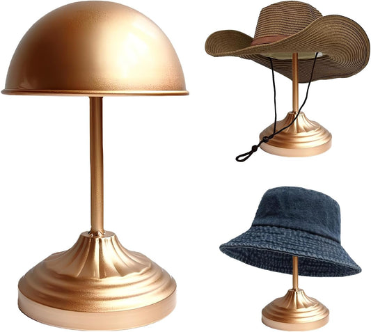 CHADWICK Freestanding Metal Hat Stand - Vintage Dome Style for Displaying Hats, Helmets, and Wigs - Elegant Golden Color