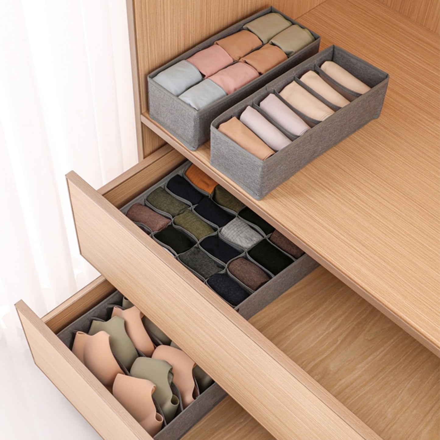 Dresser Drawer Organizer 8 Pack Clothes Underwear Sock Storage Beige Drawer Dividers Grey Foldable Closet Organizer Storage Box Dresser Drawer Organizers