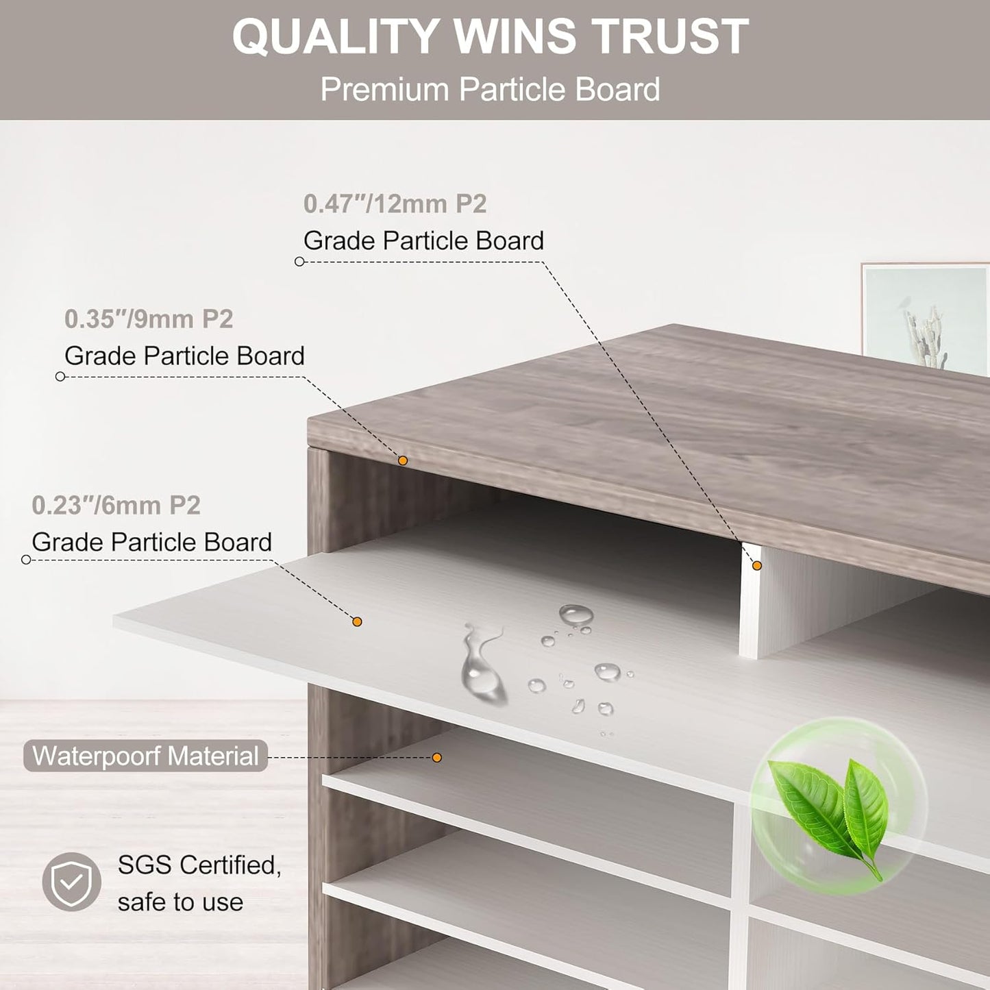 TQVAI Literature Organizer, Heavy Duty 48 Compartments Countertop Mail Organizer with Adjustable Shelves, Wooden Desk Paper Storage Organizer, Mailboxes Cubbies for Office, Classroom, Retro Grey/White