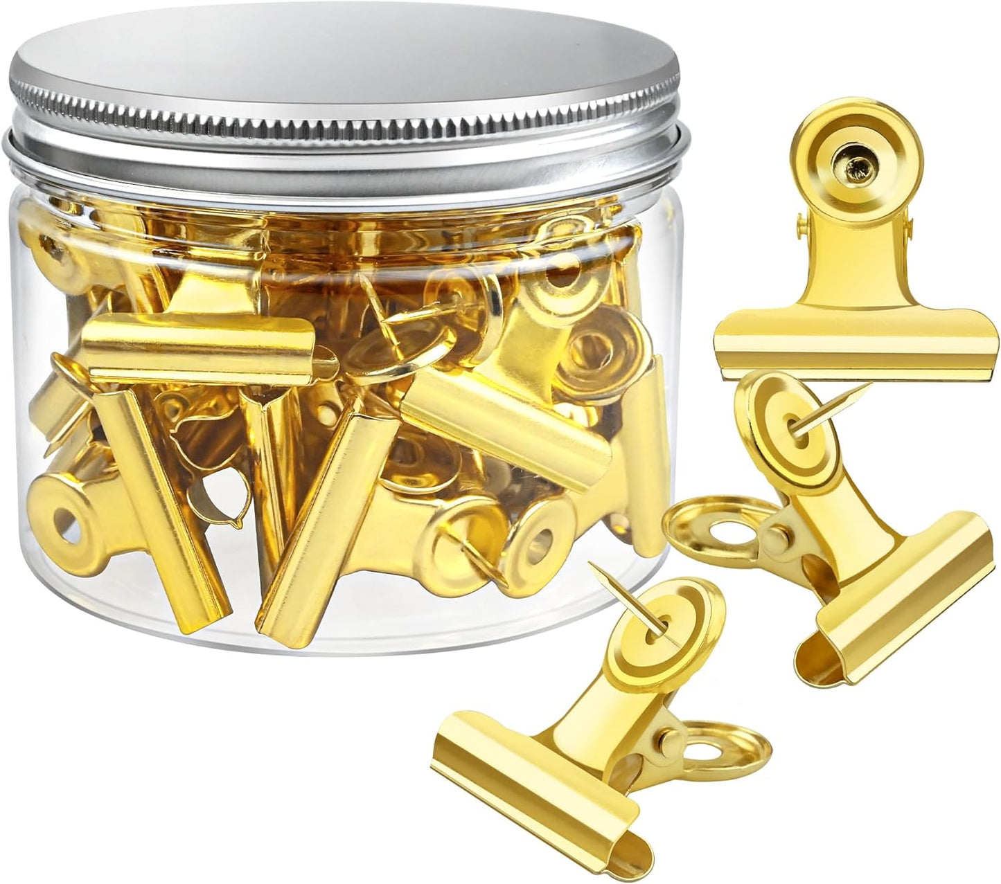 30 Pieces Push Pins Clips Gold Thumb Tacks with Clips for Cork Boards, Bulletin Boards