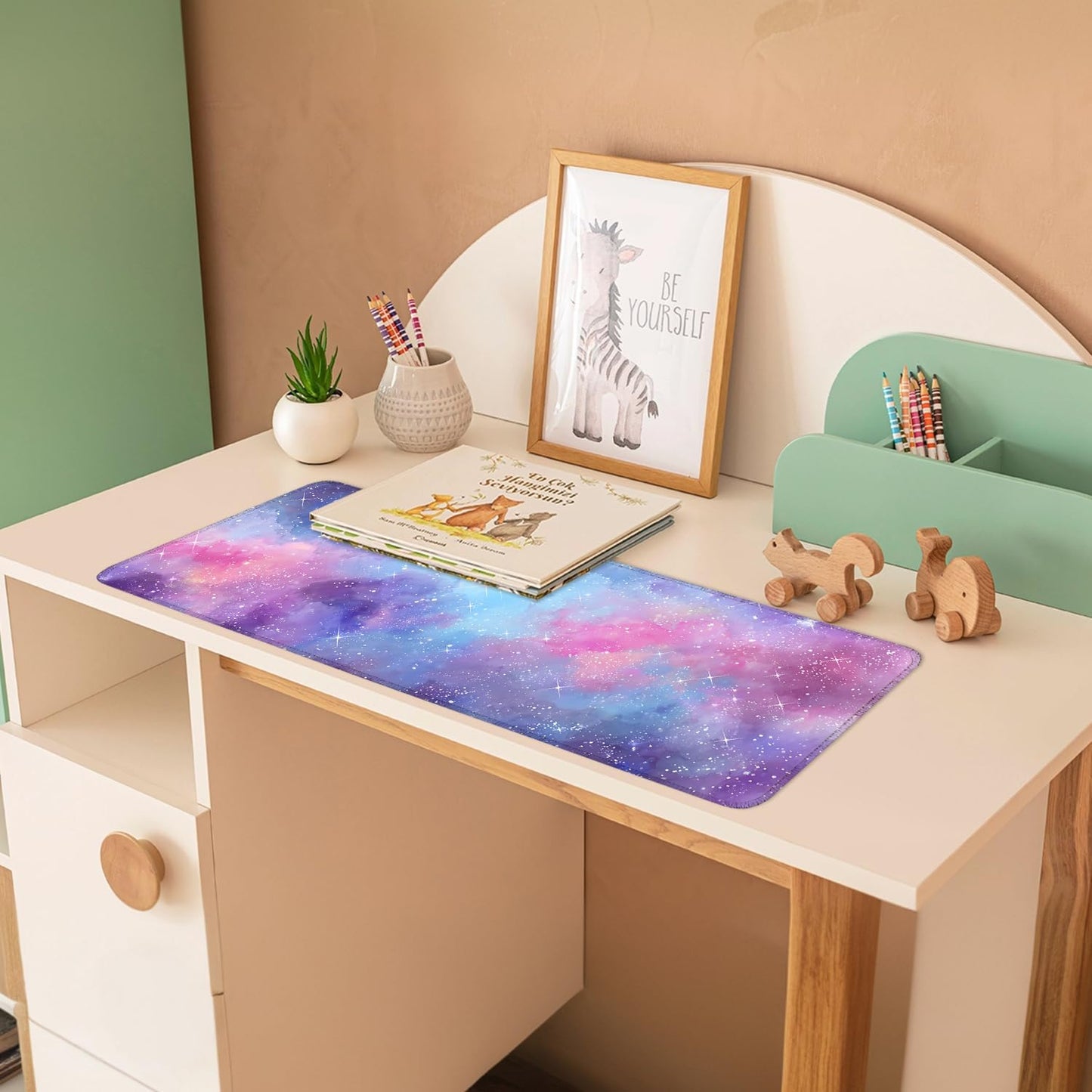 Galaxy Mouse Pad Large, Extended Gaming Desk Mat – 31.5 x 11.8 in – Watercolor Nebula Starry Sky Design, Stitched Edges, Non-Slip Base, Keyboard and Mouse Pad for Office & Home