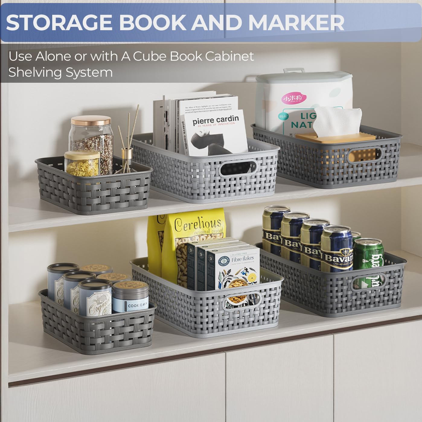 12 Pack Plastic Storage Baskets, Small Baskets for Organizing, Plastic Storage Bins Wicker Pantry Organizer Bins Household Toys for Laundry Room, Bedrooms, Kitchens, Cabinets, Countertops