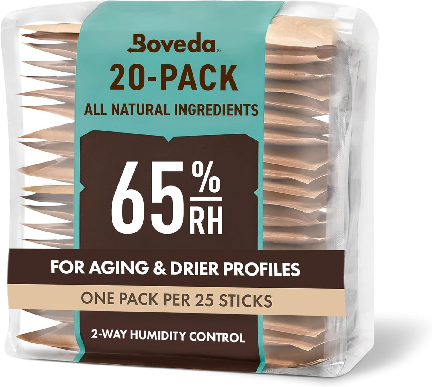 Boveda 65% Two-Way Humidity Control Packs For Aging & Long-Term Storage in Plastic & Wood Boxes – Size 60 – 20 Pack – Moisture Absorbers – Humidifier Packs – Hydration Packets in Resealable Bag