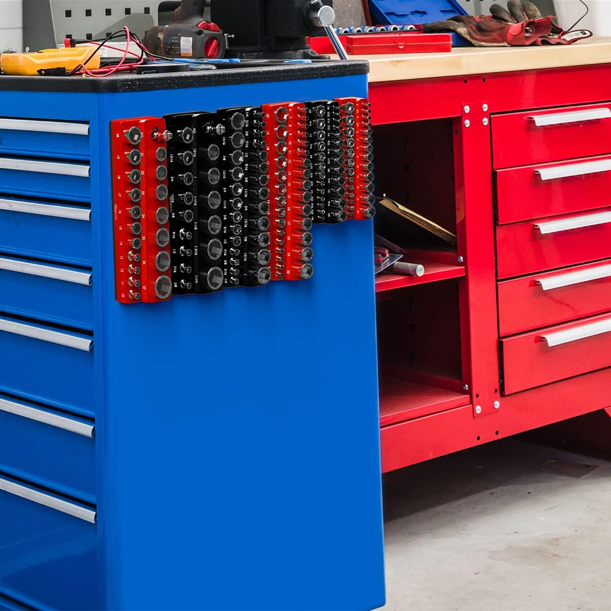 Olsa Tools Magnetic Socket Organizer | 1/4-Inch Drive | SAE | Black | Holds 26 Sockets | Professional Quality Tools Organizer