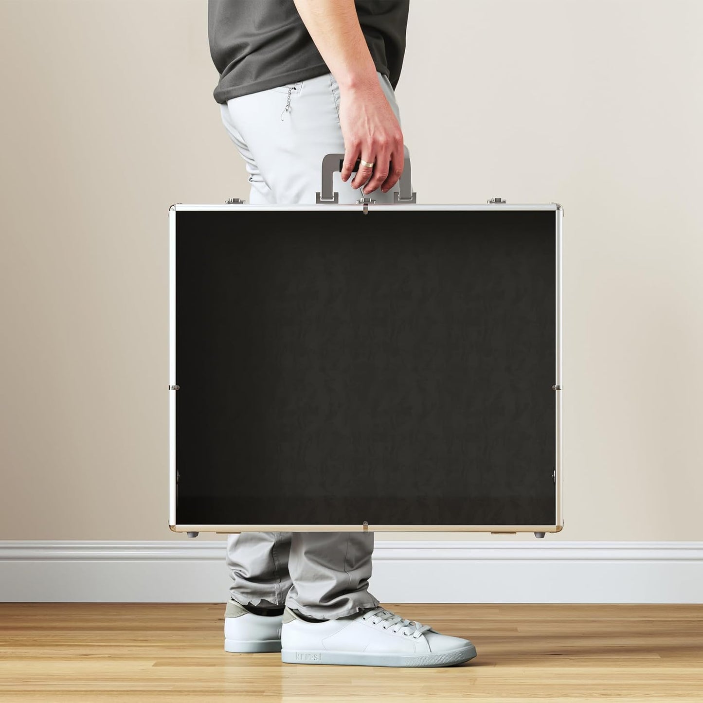 Portable Trade Show Display Case, 28"x20" Aluminum Card Show Display Case with Lock, Large Table Top Sports Card Display Case with Clear Acrylic Glass for Jewelry, Trading Card, Collectibles Shows