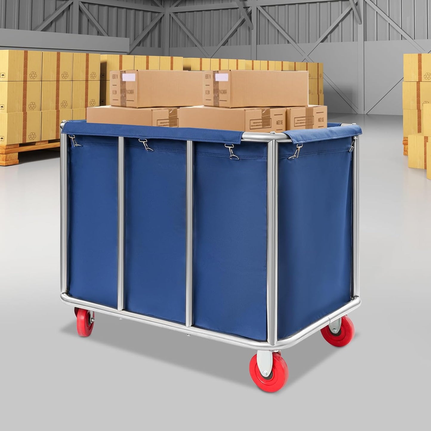 Commercial Laundry Cart with Wheels,Laundry Hamper Cart,Heavy Duty Rolling Laundry Basket with Large Capacity,Laundry Sorter Trolley for Home Hotel Apartment (Blue, 35.43 * 25.6 * 31.5in)
