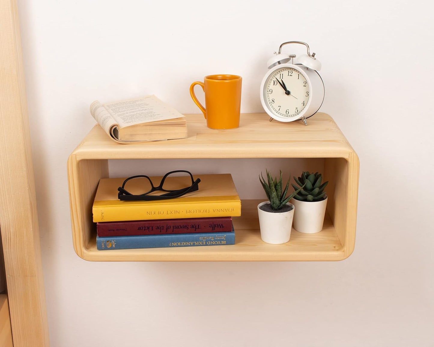 Floating Nightstand Wooden, Bedside Table, Nightstand Shelf, Handmade, Wall Mounted Bedside Shelf, Minimalist and Unique Style (Natural)