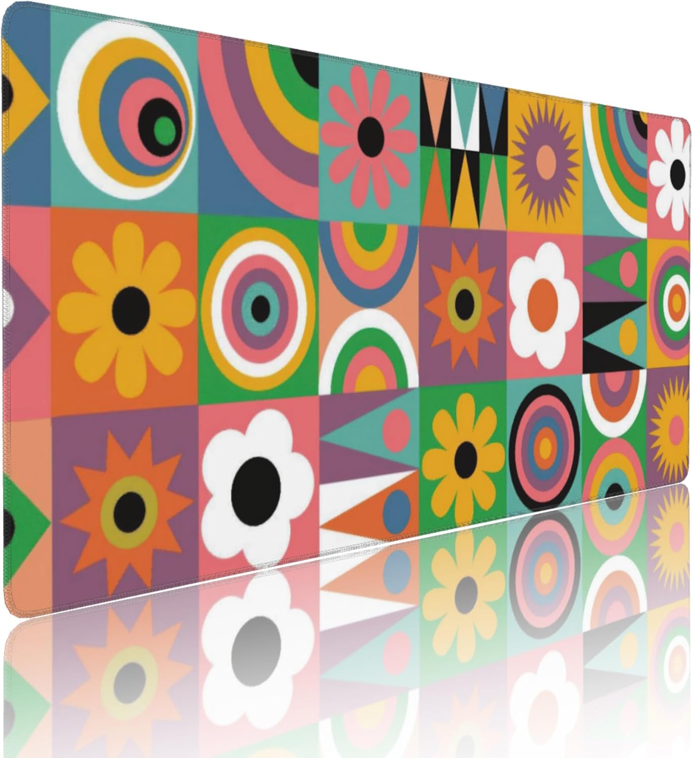 Cute Colorful Flowers Large Mouse Pad, Vintage Aesthetic Gaming Desk Mat, XXL Keyboard Desk Pad Mat for Desktop, 35.4"x15.7" Non-Slip Base Big Mousepad with Stitched Edges
