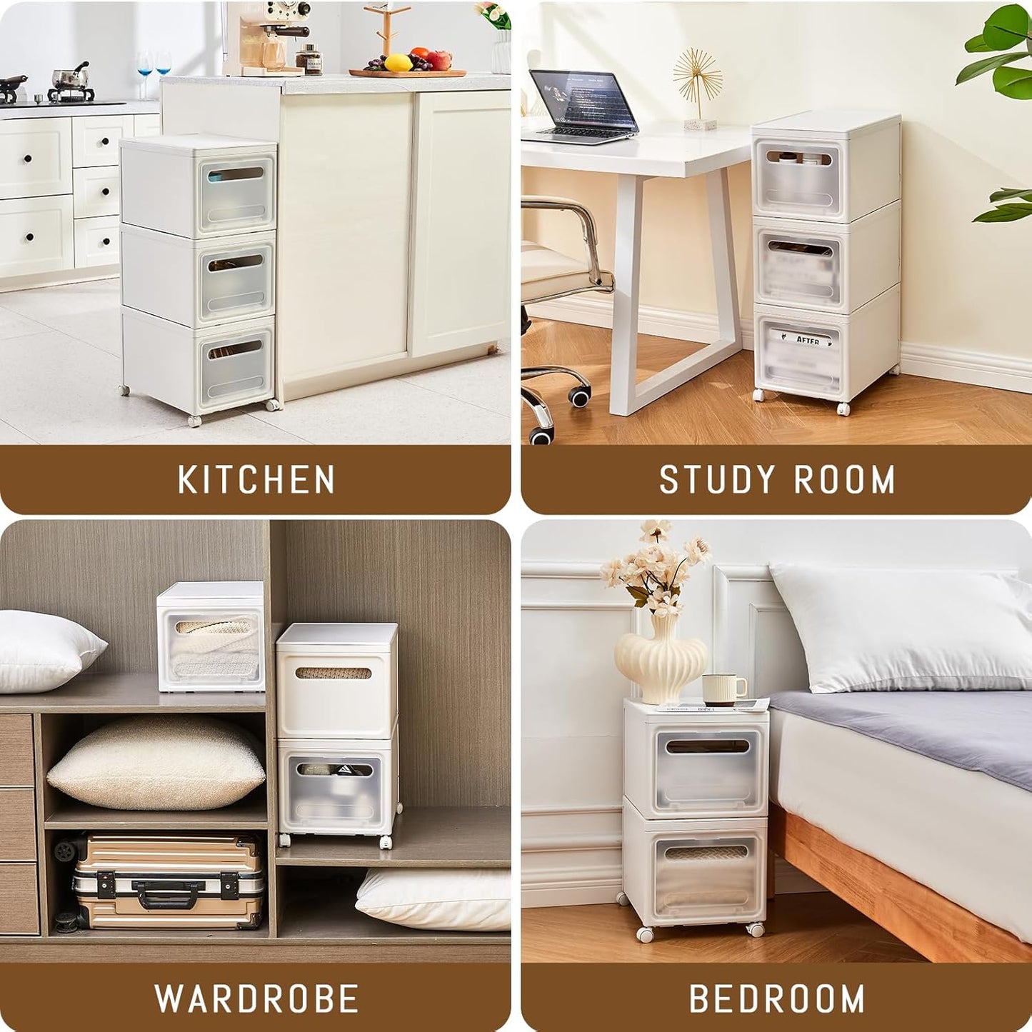 Shoe Box Shoe Storage Box Shoe Storage Organizer ，Under Bed Shoe Storage， With Wheels Stackable (White, 3 Pack)