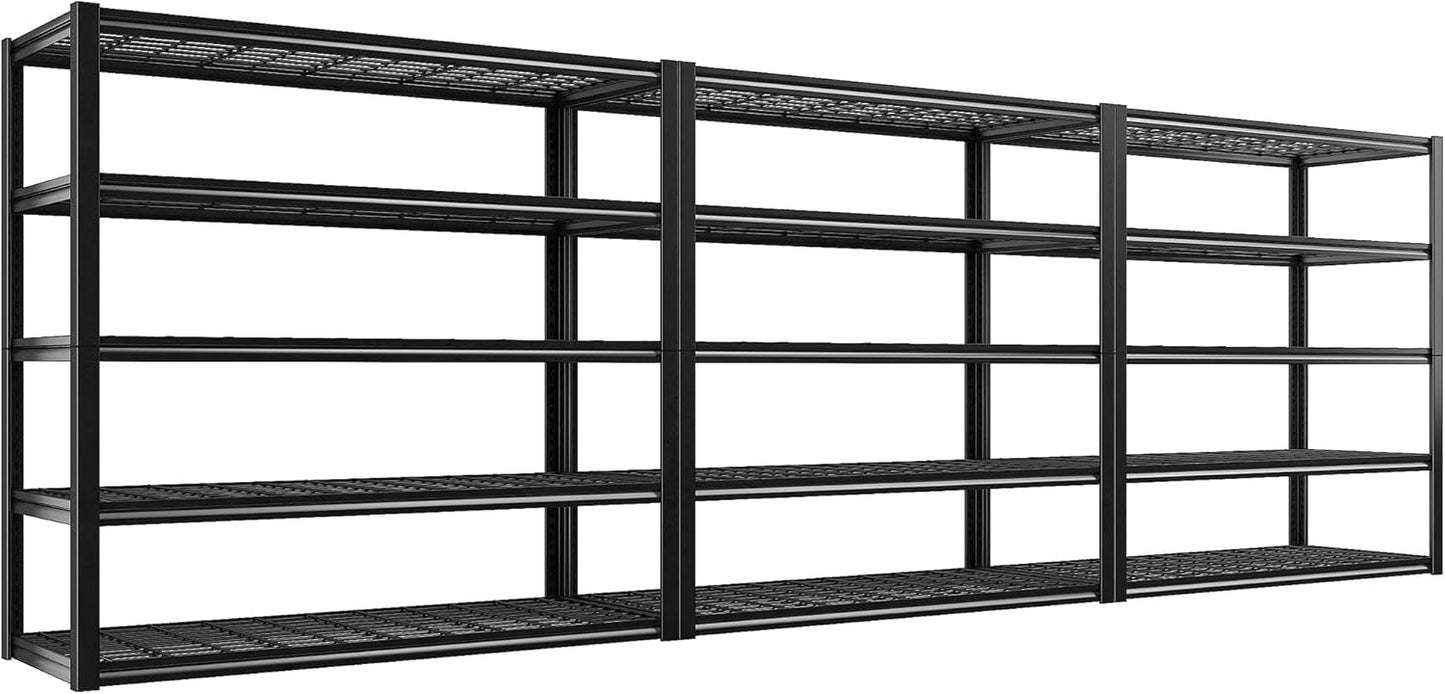 REIBII 48.2''W Garage Shelving Heavy Duty Metal Shelving 3000LBS Storage Shelves Adjustable Metal Shelves Industrial 5 Tier Garage Shelf for Basement Pantry Warehouse Supermarket, 3 Pack