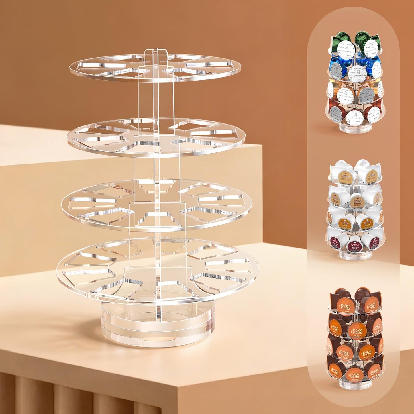 Coffee Pods Holder Acrylic Carousel Compatible with 30 Nespresso Vertuo Capsules And Keurig K-cup Pods, Space-Saving Coffee Pod Storage Organizer for Small Countertop