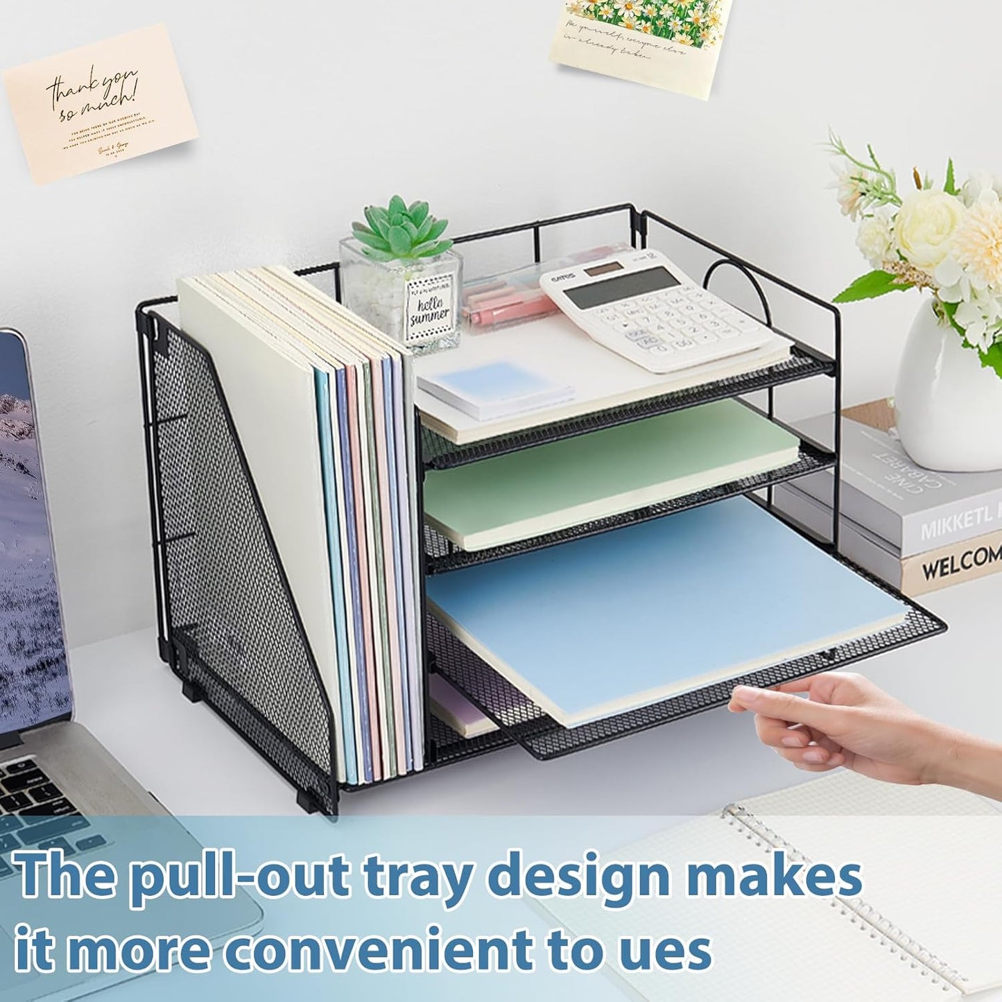 OPNICE 4-Tier Paper Organizer with Magazine Holder, Desk Organizers and Accessories, Office Desk Accessories & Workspace Organizers, Desktop File Organizer for Office Supplies Storage, Black