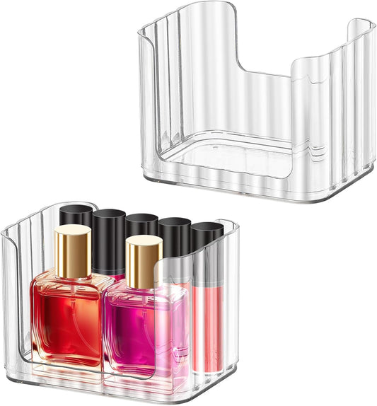 Poeland 2 Pack Stackable Makeup Organizer Tray, Medicine Cabinet Organizer, Clear Cosmetic Display Case for Cabinet, Counter, Vanity