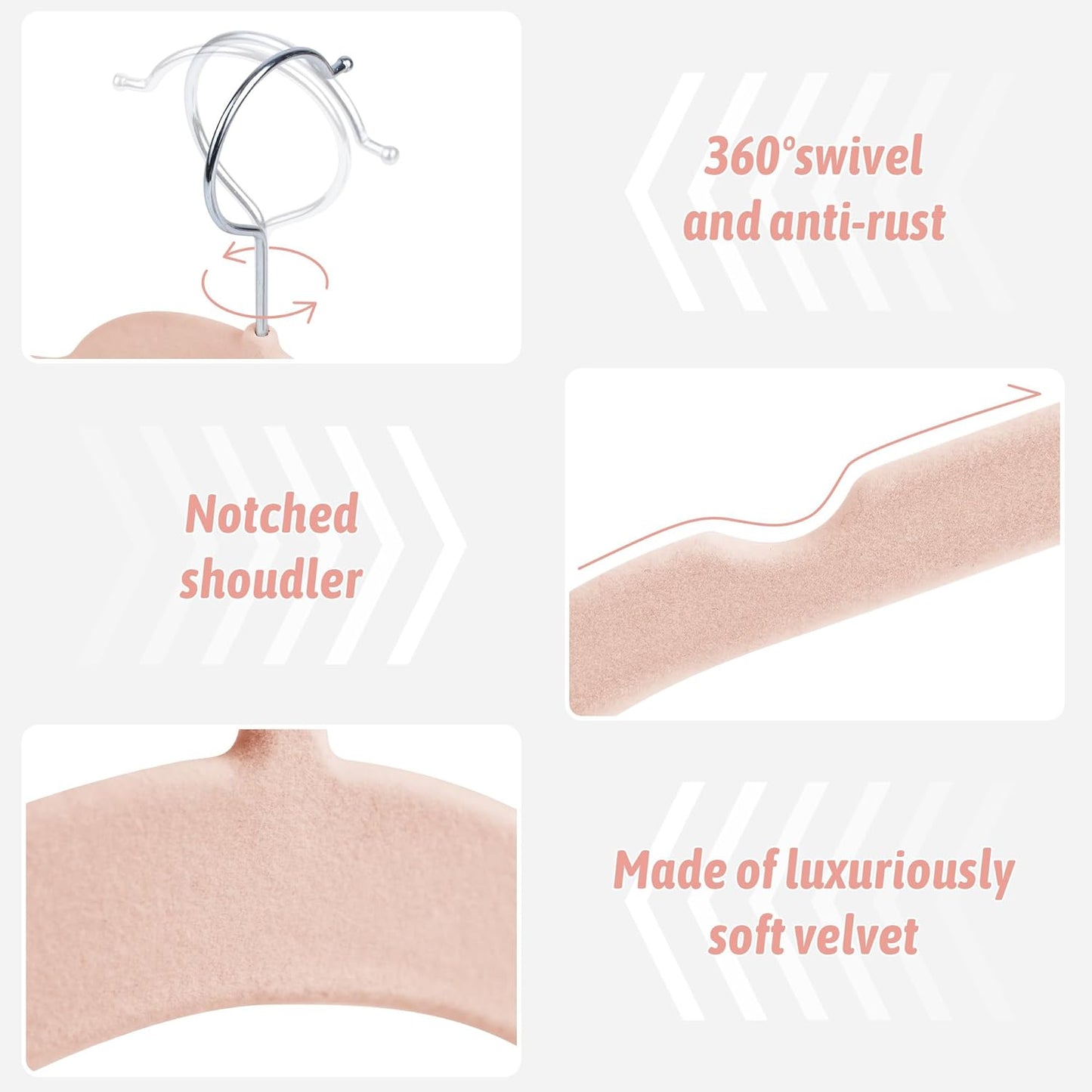 Premium Velvet Shirt Hangers 30 Pack, Non-Slip 360° Swivel Hook Space-Saving Felt Hanger, Slim Flocked Hangers for Blouses, Strappy Dresses, Tank Tops(Pink)