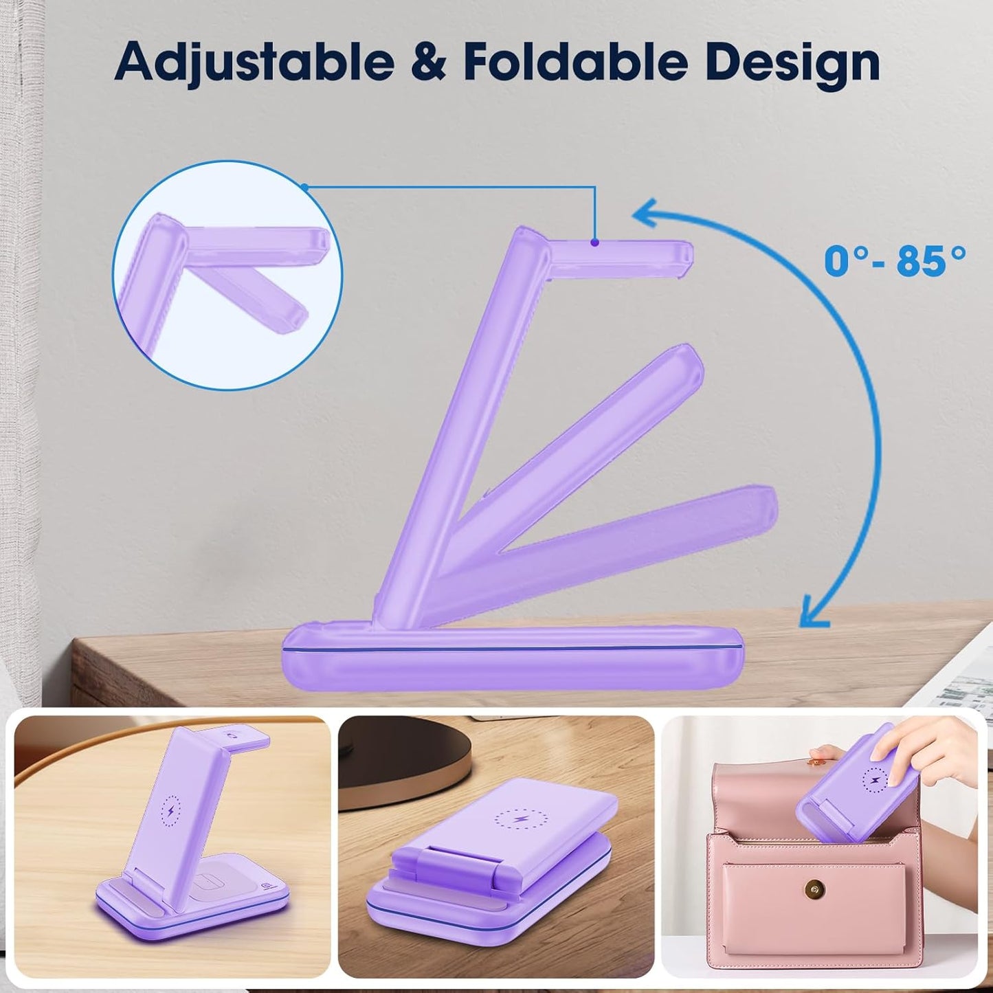 Wireless Charging Station for Samsung/Android, Fast Wireless Watch Charger Station Compatible for Samsung Galaxy S25 Ultra/S24/S23+/Z Flip 7/6 Fold 7/6, Watch8/7/Pro/Active 2 Galaxy Buds3/2 Pro(Purple