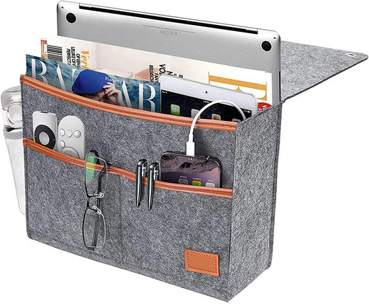 Bedside Caddy,Felt Bedside Storage Organizer, Hanging Storage for Dorm Bed Sofa for tablet Magazine Phone Remotes Water Bottle Holder (Grey)